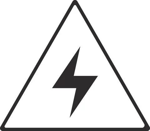 A lightning bolt icon in a triangle. Flat vector illustration. Stock Illustration