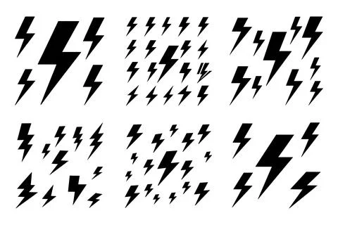 Lightning bolt icons set, Lightning bolt vector logo, Lightning bolt tattoo Ilustração Stock