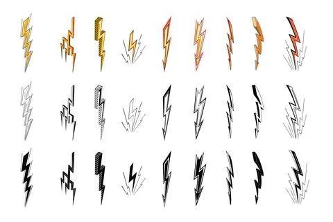 Lightning bolt icons set. Vector illustration Stock Illustration