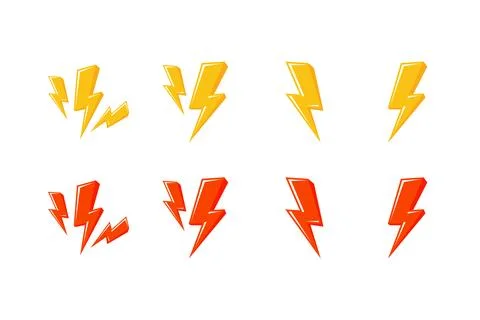 Lightning Bolt Icons Set. Vector lightning icon in yellow and red color Stock Illustration