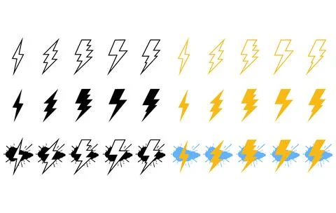 Lightning bolt icons set vector electricity flash thunder power energetic Stock Illustration