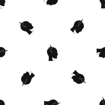 Lightning bolt inside head pattern seamless black Stock Illustration