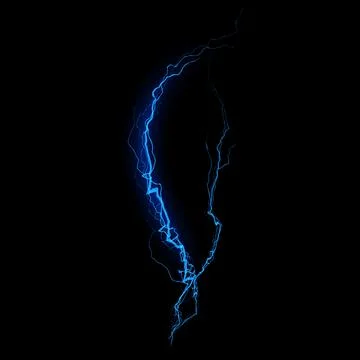 Lightning bolt, neon blue, glow effect, black isolated background. Stock Illustration