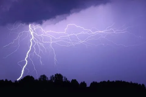 Lightning bolt at night Stock Photos