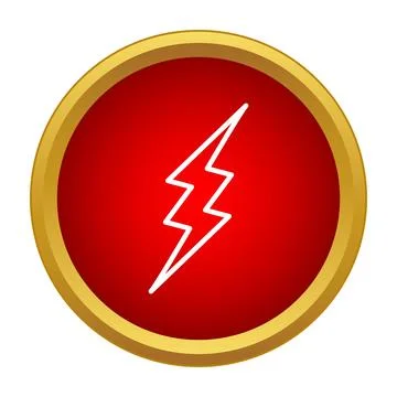 Lightning bolt outline icon in red gold circle Stock Illustration