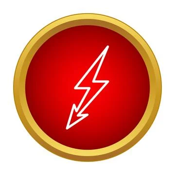 Lightning bolt outline in red circle warning button 스톡 일러스트