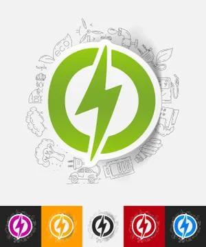 Lightning bolt paper sticker with hand drawn elements Illustrazione stock