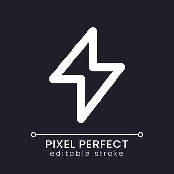 Lightning bolt pixel perfect white linear ui icon for dark theme Stock Illustration