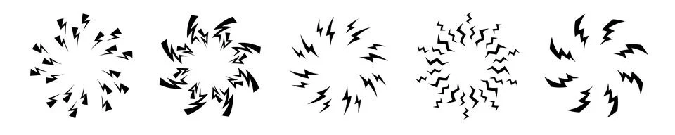 Lightning bolt round frame. Battery charge flash energy. Stock Illustration