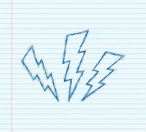 Lightning bolt sketch set. Thunder bolt, lighting strike expertise. Vector Stock Illustration