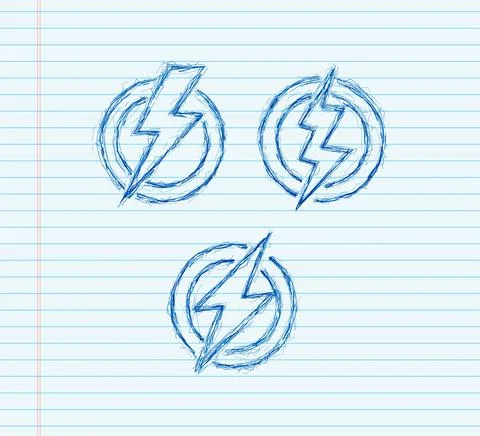 Lightning bolt sketch. Thunder bolt, lighting strike expertise. Vector Stock Illustration