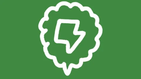 Lightning bolt speech bubble hand-drawn cartoon graphic chalk outline flash icon Stock Footage 337785588