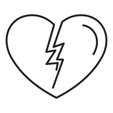 Lightning bolt splitting heart drawing symbolizing heartbreak and divorce Illustrazione stock