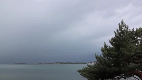 Lightning Bolt Strikes Into Water Natural Phenomena Thunder Bolt Sweden Nature Stock Footage 98053689