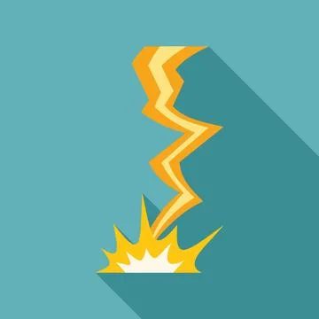 Lightning bolt striking ground with bright flash and long shadow Stock Illustration