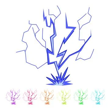 Lightning bolt striking ground generating electric impact graphic Stock Illustration