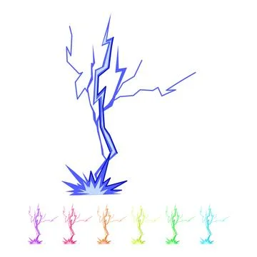 Lightning bolt striking ground showing electrical energy discharge graphic Stock Illustration