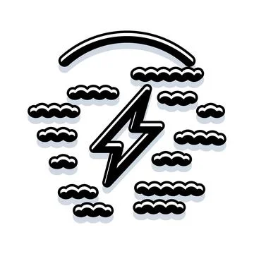Lightning bolt striking, surrounded by stormy clouds Stock Illustration