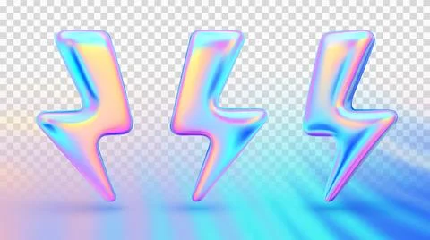 Lightning bolt on transparent background. 3d set of thunder flash or electric Stock Illustration