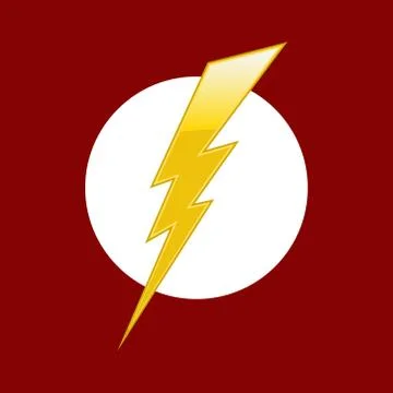 Lightning bolt in white circle on red background. Vector. Stock Illustration