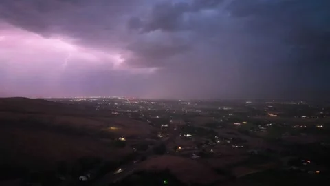 Lightning Bolts Flash Across Yakima Valley Thunderstorm Stock Footage 345888049