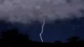 Lightning bolts illuminate night sky, heavy rain and loud thunderstorm sounds 4k or 4k+ Resolution