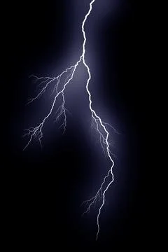 Lightning bolts isolated on black background. Thunder electric strike Stock Illustration