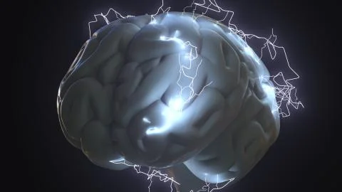 Lightning bolts over human brain. Idea generation, trouble or brainstorm related Stock Illustration
