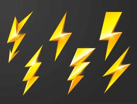Lightning bolts set, thunderbolt and short circuit icons, electric discharg.. Stock Illustration