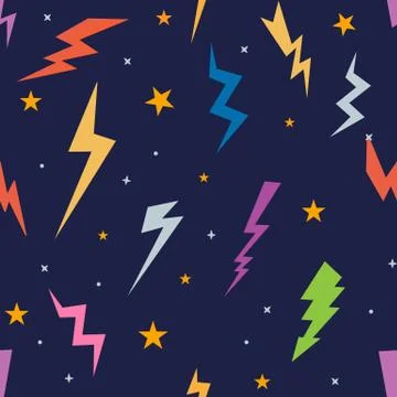 Lightning Bolts Signs Seamless Pattern. Vector drawing. Stock Illustration