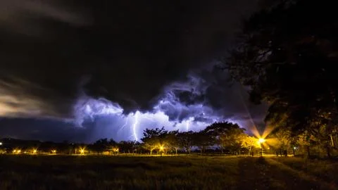 Lightning bolts in the storm Stock Photos