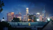 Lightning Bolts Thunderstorm Storm Clouds Over Downtown City Los Angeles Skyline Stock Footage