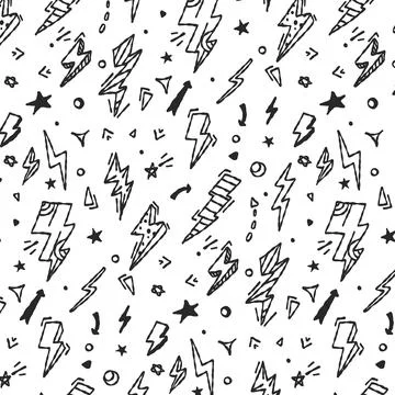 Lightning bolts vector seamless pattern. Doodle lightning signs, lightning .. Stock Illustration