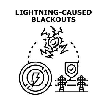 Lightning causing power outages and safe electricity transmission Ilustração Stock