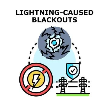 Lightning causing power outages and safe electricity transmission Ilustração Stock