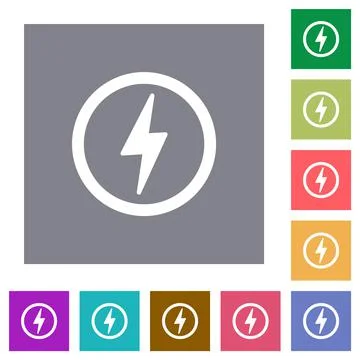 Lightning in circle outline square flat icons Stock Illustration