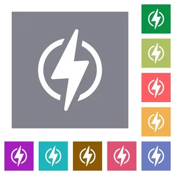 Lightning in circle outline square flat icons Stock Illustration