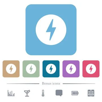 Lightning in circle solid flat icons on color rounded square backgrounds Stock Illustration