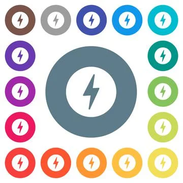 Lightning in circle solid flat white icons on round color backgrounds 库存插图