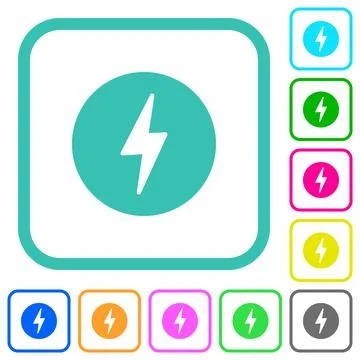 Lightning in circle solid vivid colored flat icons 库存插图
