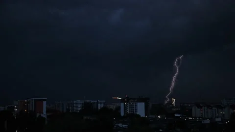 Lightning city in light. Thunderstorm town in light. Flash thunderstorm flash 動画素材 171414983