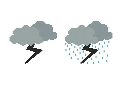 Lightning cloud and thunderstorm illustration with pixel theme Illustrazione stock