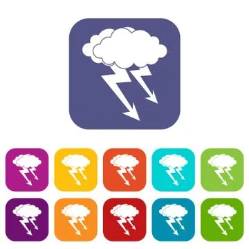 Lightning cloud icons set flat Illustrazione stock