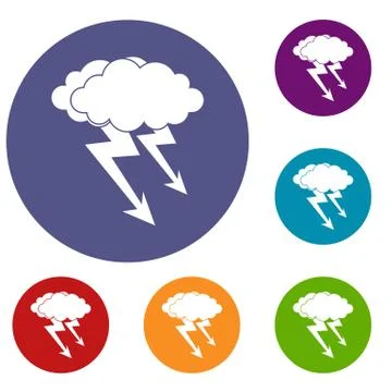 Lightning cloud icons set 스톡 일러스트