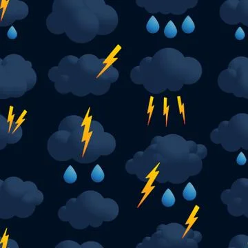 Lightning cloud rain seamless pattern vector. Thunder dark cloud pattern seam 스톡 일러스트