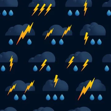 Lightning cloud rain seamless pattern vector. Thunder dark cloud pattern seam Stock Illustration