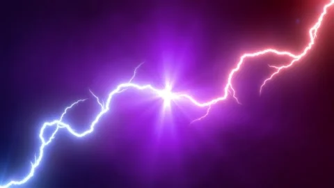 Lightning collision red and blue background, versus footage seamless loop. Power Stock Footage 242429137