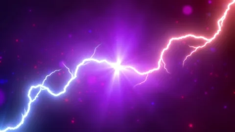 Lightning collision red and blue background, versus footage seamless loop. Power Stock Footage 242430464