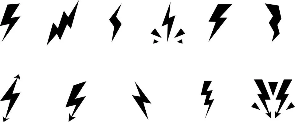Lightning comic vector icons set. Volt elements. Flash signs. Charge and voltage Stock Illustration