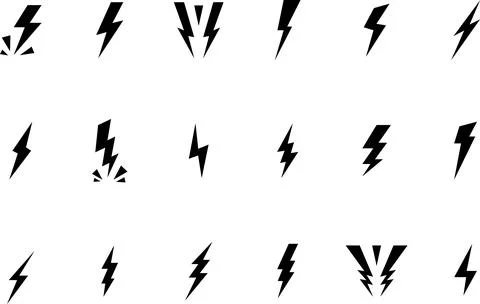 Lightning comic vector icons set. Volt elements. Flash signs. Charge and voltage Stock Illustration